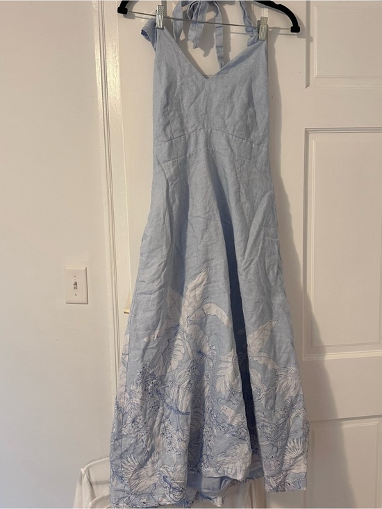 Tommy Bahama Dresses & Skirts - Tommy Bahama Light Blue Halter Midi Dress with White Floral Border
